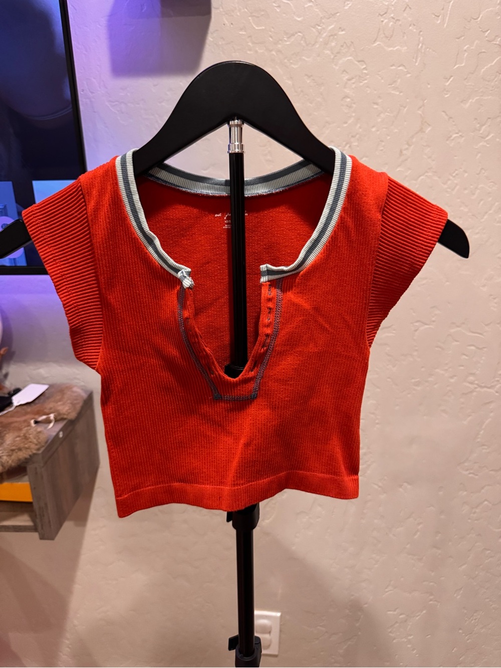 Urban Outfitters Out From Under Red Ribbed Tank with Contrast Trim